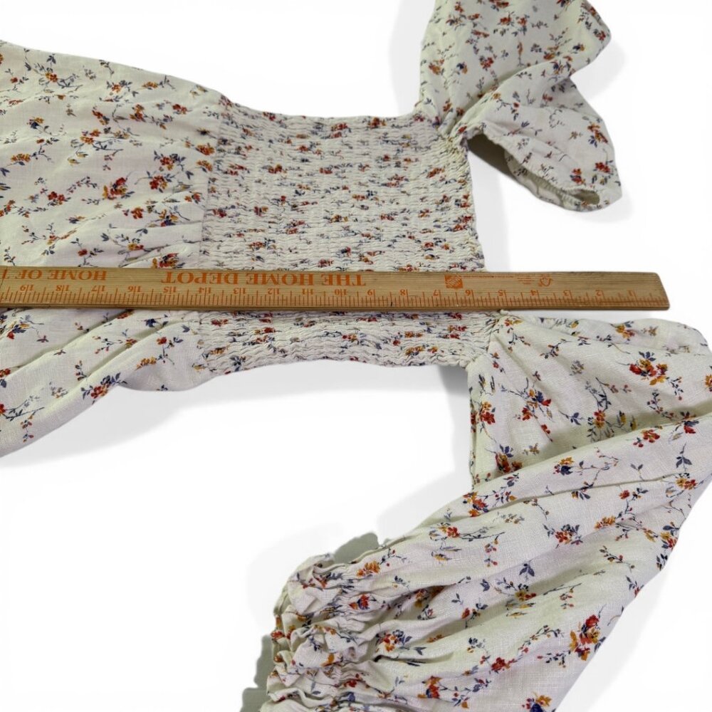 Reformation Hyland Linen Midi Dress Floral Smocked Puff Cottagecore Size M - Picture 7 of 12